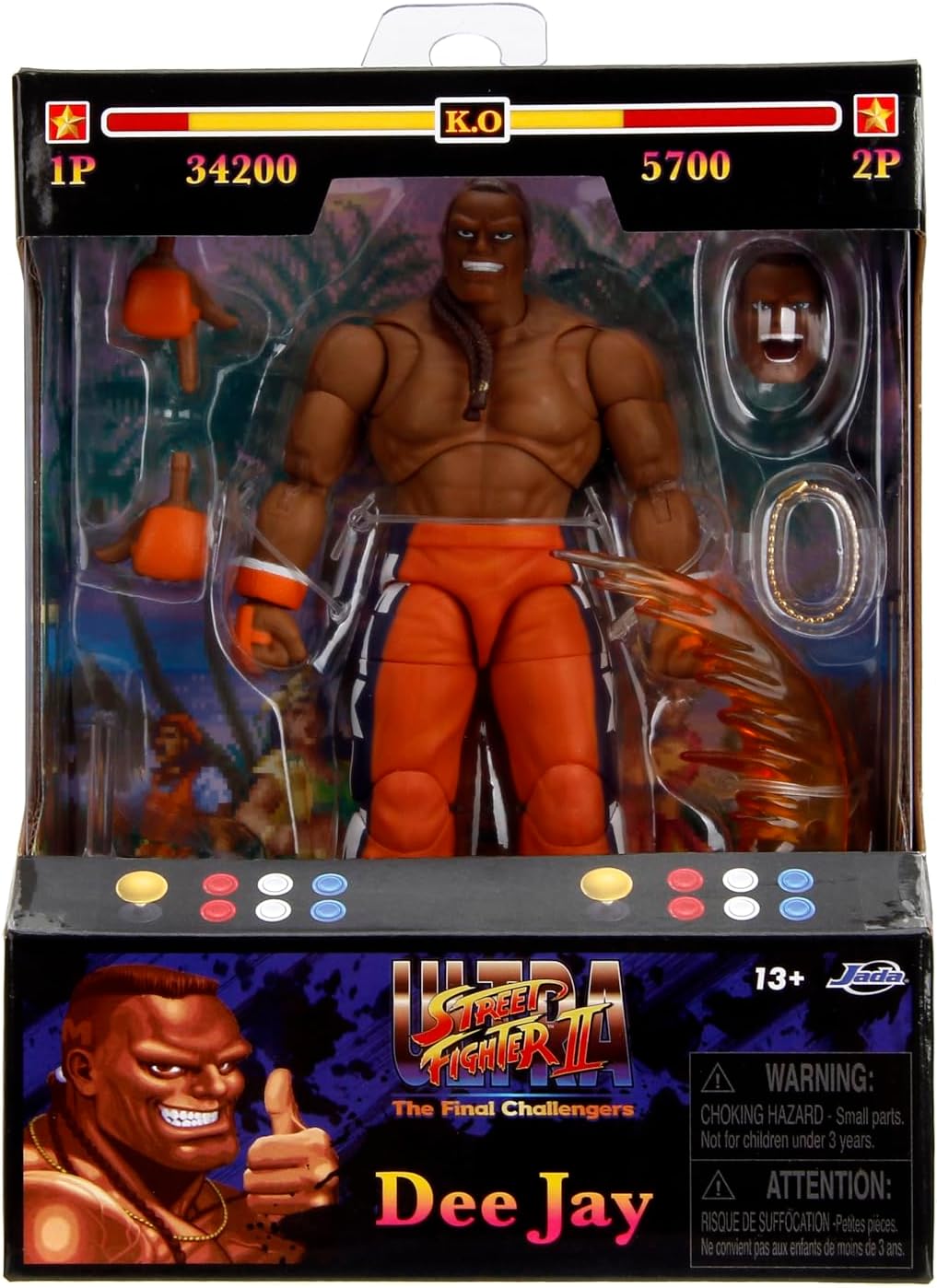 Jada Toys – Street Fighter II Dee Jay Action Figure Wave 3 – 1:12 Scale, 6" Tall, Interchangeable Heads, Hands & Accessories