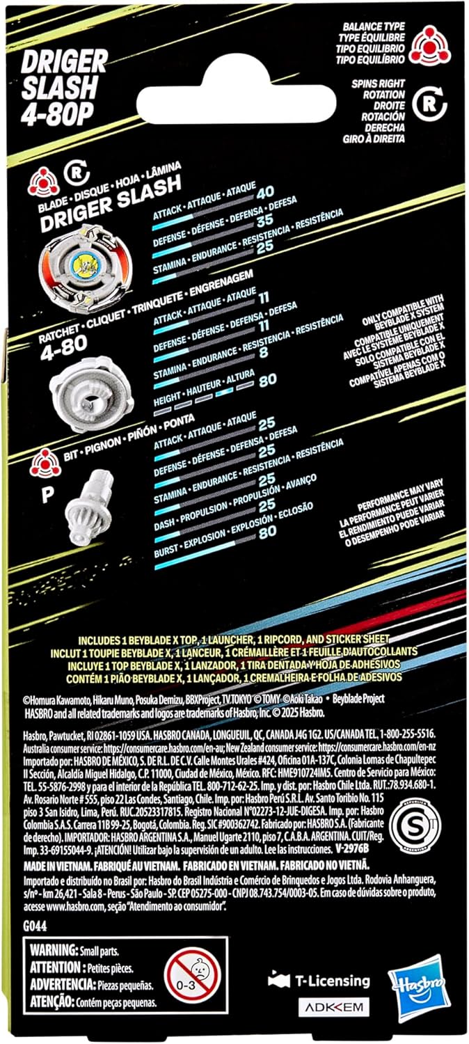 Beyblade X X-Over Project Driger Slash 4-80P Starter Pack Set with Balance Type Top and Launcher