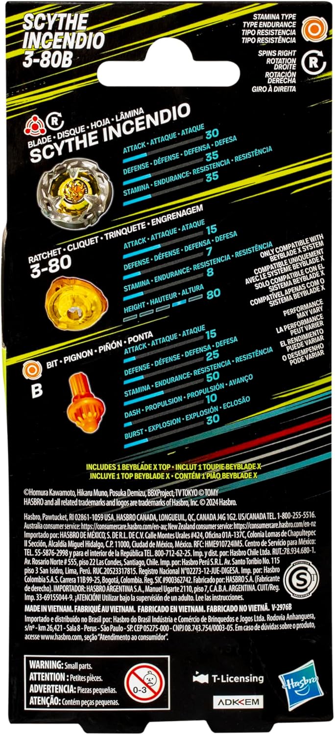 Beyblade X Scythe Incendio 3-80B Booster Pack Set with Stamina Type Right-Spinning Top