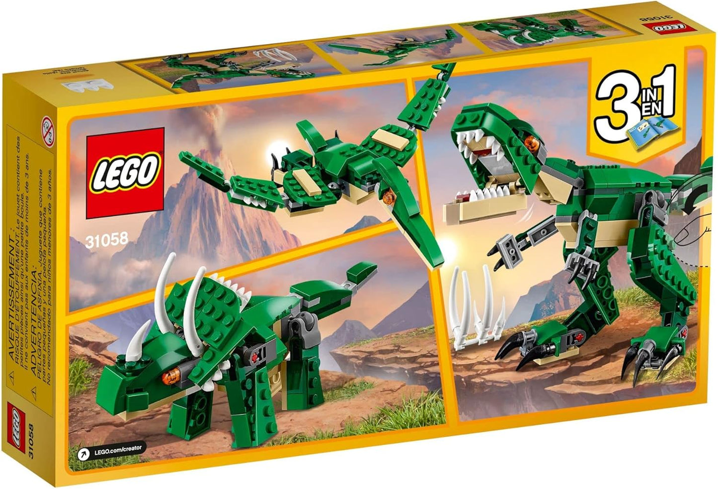 LEGO Creator 3 in 1 Mighty Dinosaur Toy, Transforms from T. rex to Triceratops to Pterodactyl Dinosaur Figures