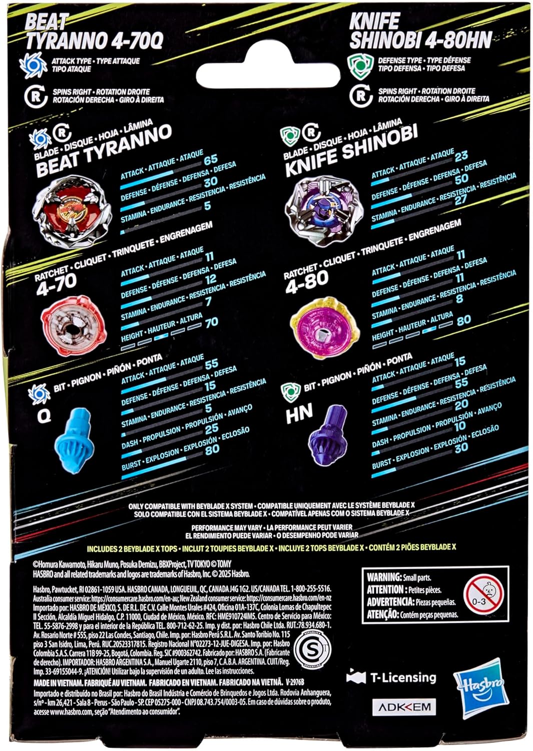 Beyblade X Beat Tyranno 4-70Q & Knife Shinobi 4-80HN Dual Pack Set with 2 Right-Spinning Tops