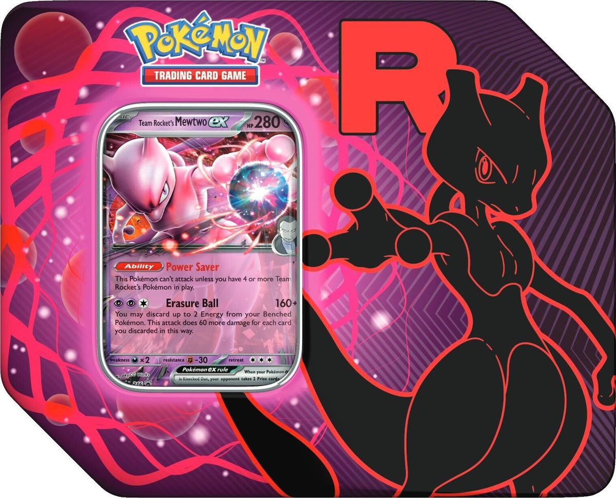 Pokémon TCG: Team Rocket Tin (Mewtwo ex, Nidoking ex, or Persian ex) – Styles May Vary