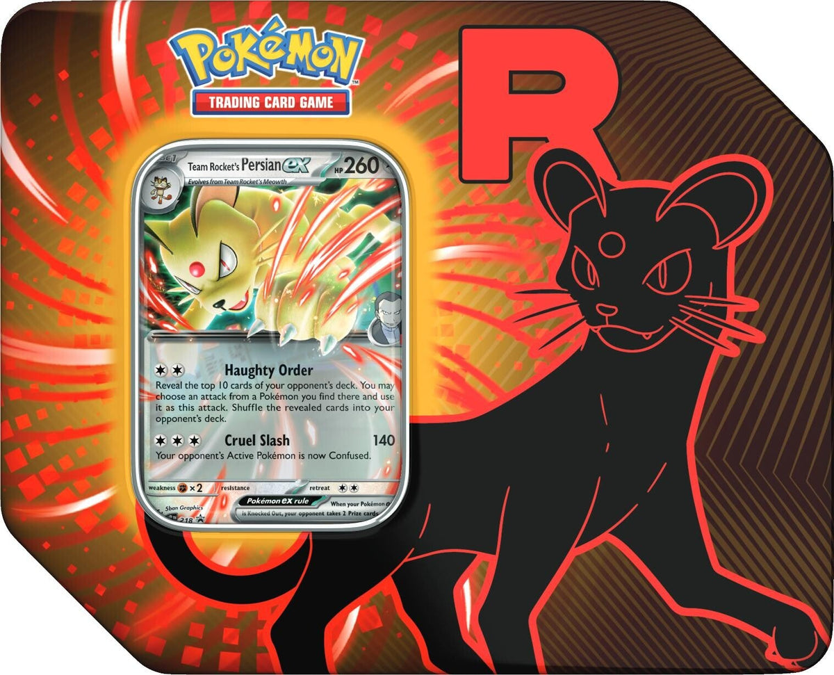 Pokémon TCG: Team Rocket Tin (Mewtwo ex, Nidoking ex, or Persian ex) – Styles May Vary