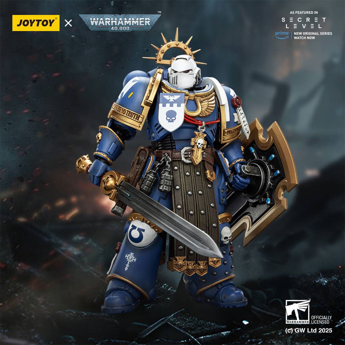 Warhammer 40,000 Ultramarines Torvald with Power Sword, Stormshield and Bolt Pistol 1:18 Scale Action Figure