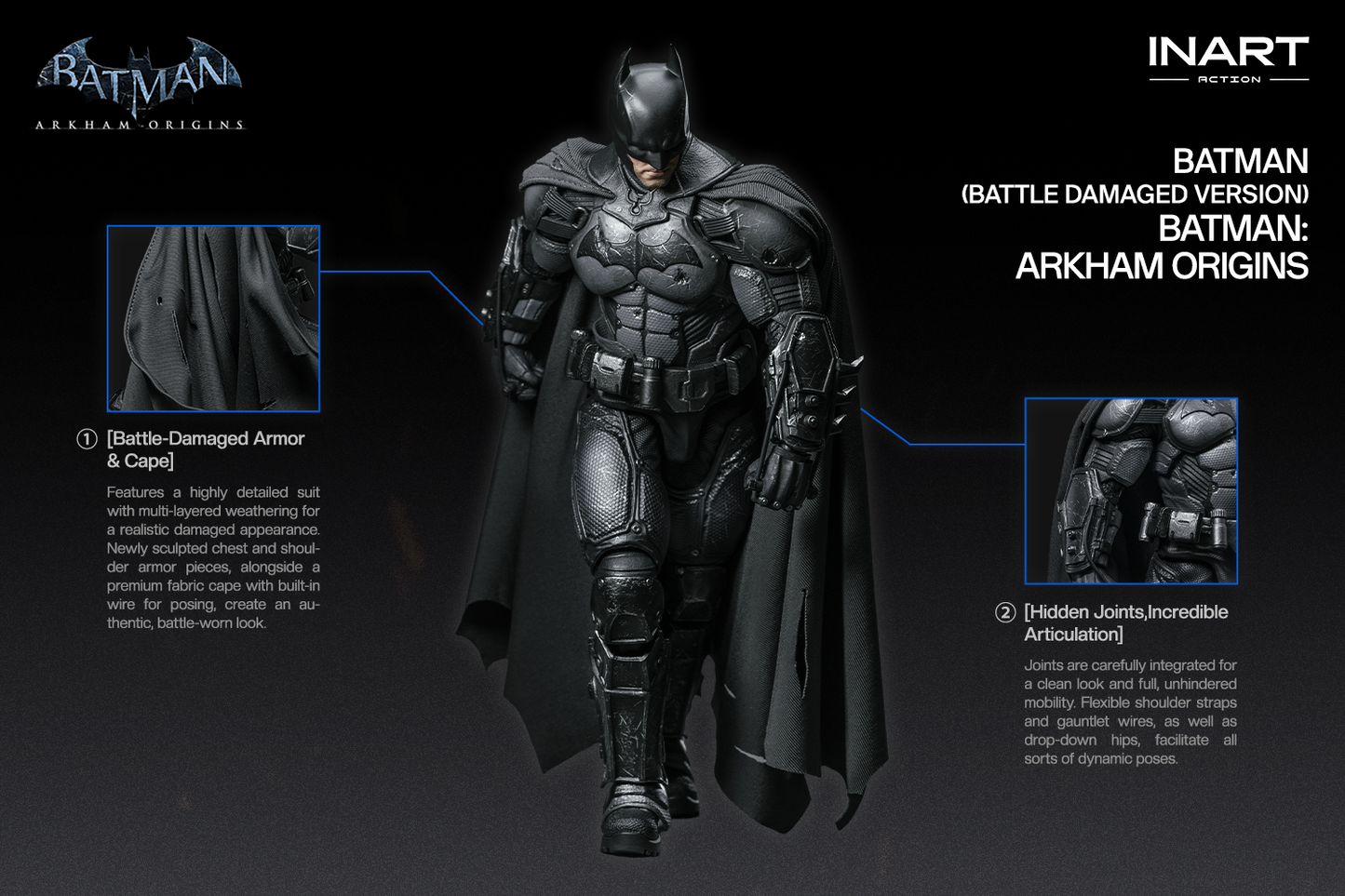 INART Arkham Origins Batman (Battle Damaged Version) 1/12 Action Figure