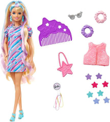 Barbie Totally Hair Doll, Star-Themed with 8.5-inch Fantasy Hair & 15 Styling Accessories (8 with Color-Change Feature)