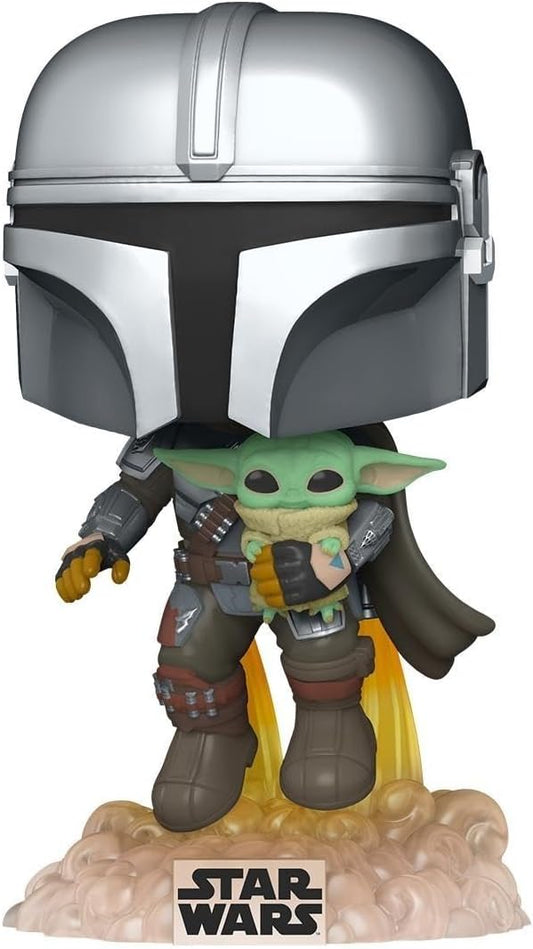 Pop! Star Wars: The Mandalorian - Mandalorian Flying with The Child, Grey