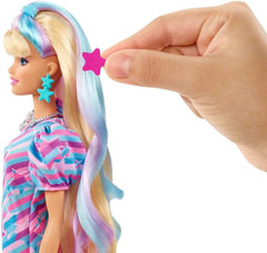 Barbie Totally Hair Doll, Star-Themed with 8.5-inch Fantasy Hair & 15 Styling Accessories (8 with Color-Change Feature)