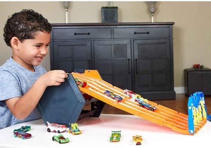 Hot Wheels Roll Out Raceway Track Set - Portable 5-Lane Race Track & Storage for Cars