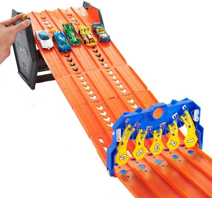 Hot Wheels Roll Out Raceway Track Set - Portable 5-Lane Race Track & Storage for Cars