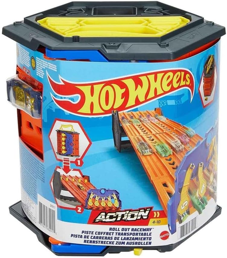Hot Wheels Roll Out Raceway Track Set - Portable 5-Lane Race Track & Storage for Cars