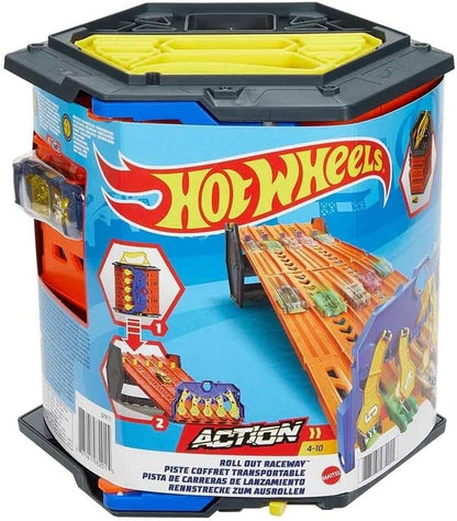 Hot Wheels Roll Out Raceway Track Set - Portable 5-Lane Race Track & Storage for Cars