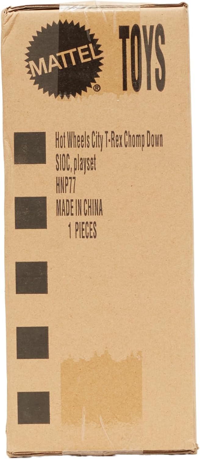 Hot Wheels City Toy Car Track Set, T-Rex Chomp Down with 1:64 Scale Vehicle, Knock Out The Giant Dinosaur with Stunts, Connects to Other Sets