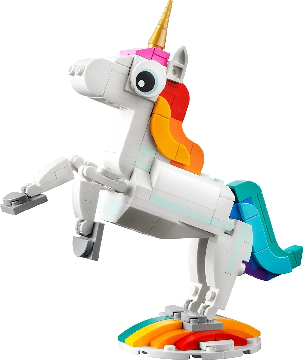 LEGO Creator 3 in 1 Magical Unicorn Toy, Transforms from Unicorn to Seahorse to Peacock, Rainbow Animal Figures