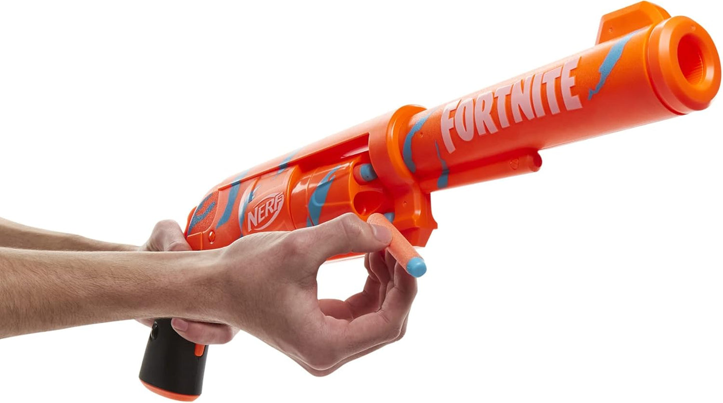 Nerf Fortnite 6-SH Dart Blaster - Camo Pulse Wrap, Hammer Action Priming, 6-Dart Rotating Drum, Includes 6 Official Elite Darts