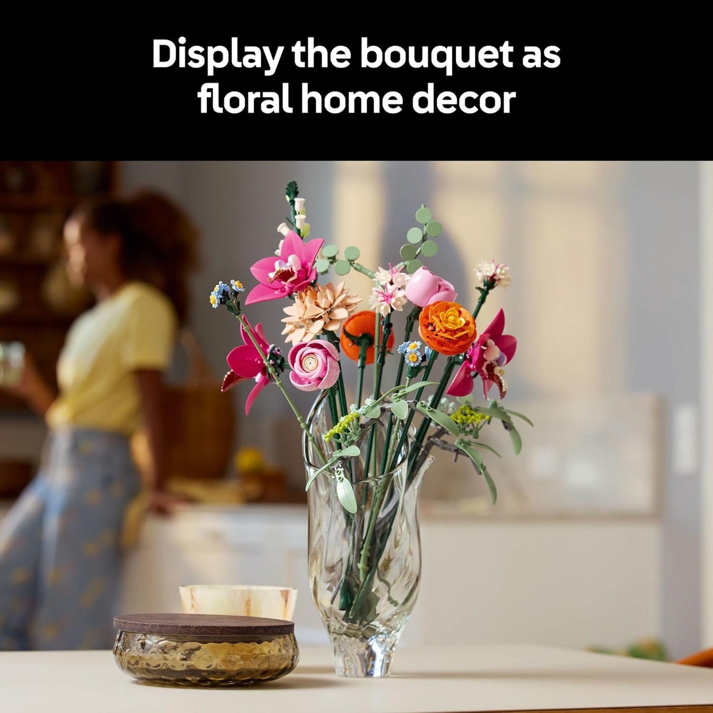 LEGO Botanicals Pretty Pink Flower Bouquet Building Set - Artificial Flowers Centerpieces for Home Decor