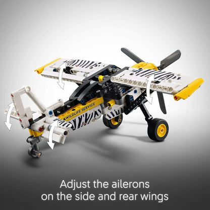LEGO Technic Bush Plane Toy - Buildable Airplane Model with Spinning Propeller, 4-Cylinder Piston Engine, and More
