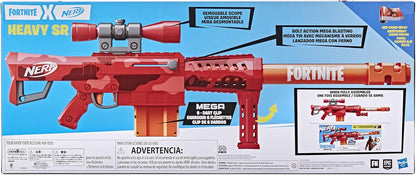 NERF Fortnite Heavy SR Blaster Scope, Big Blaster, 6 Mega Darts, 6-Dart Clip, Kids Toy Foam Blasters, Fortnite Toys for Boys and Girls