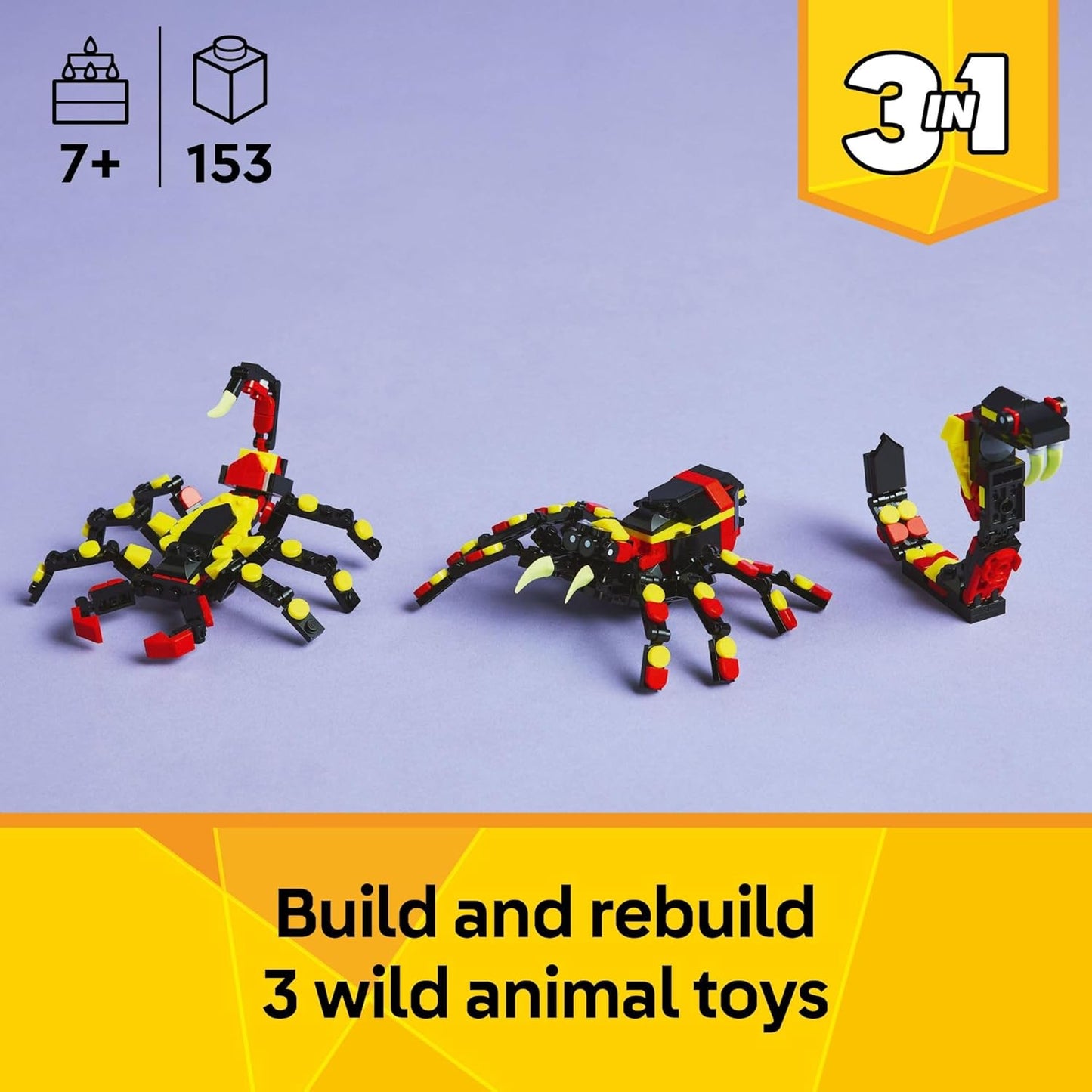 LEGO Creator 3 in 1 Wild Animals Surprising Spider Toy - Building Toy with 3 Build Options, Spider, Scorpion, or Snake