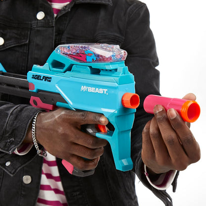 NERF Pro Gelfire X MrBeast Full Auto Blaster & 20,000 Gelfire Rounds, 300 Round Hopper, Rechargeable Battery, Eyewear, Ages 14 & Up