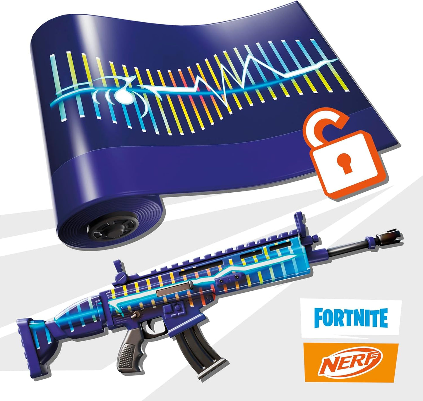Nerf Fortnite Blue Shock Blaster, 10-Dart Clip, 10 Elite Nerf Darts, Includes Bonus Code to Unlock The Beat Wrap in The Game, Motorized Dart Blaster