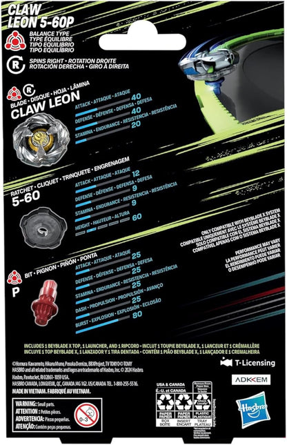 Beyblade X Claw Leon 5-60P Starter Pack Set with Balance Type Right-Spinning Top and Launcher