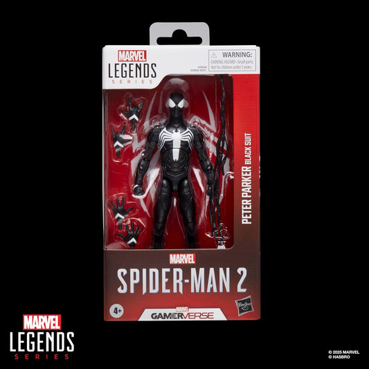 Spider-Man Marvel Legends Series Gamerverse Peter Parker Black Suit, 2 Video Game-Inspired Collectible 6 Inch Action Figure
