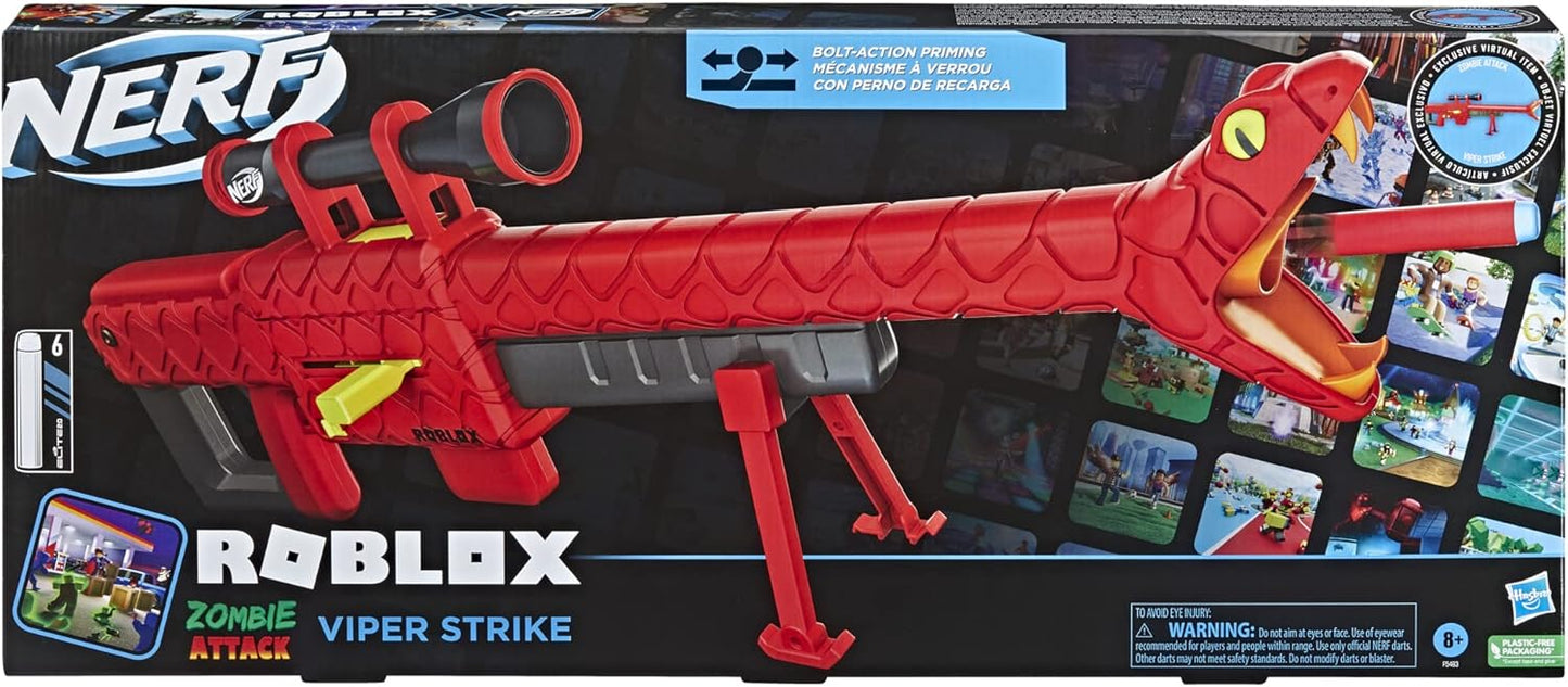 NERF Roblox Zombie Attack: Viper Strike Sniper-Inspired Blaster with Scope, Code for Exclusive Virtual Item