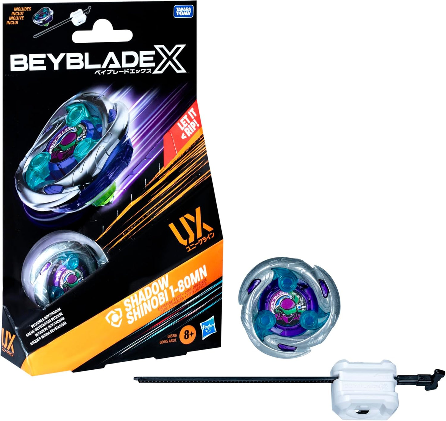 Beyblade X Shadow Shinobi 1-80MN UX Starter Pack Set with Defense Type Top and Launcher