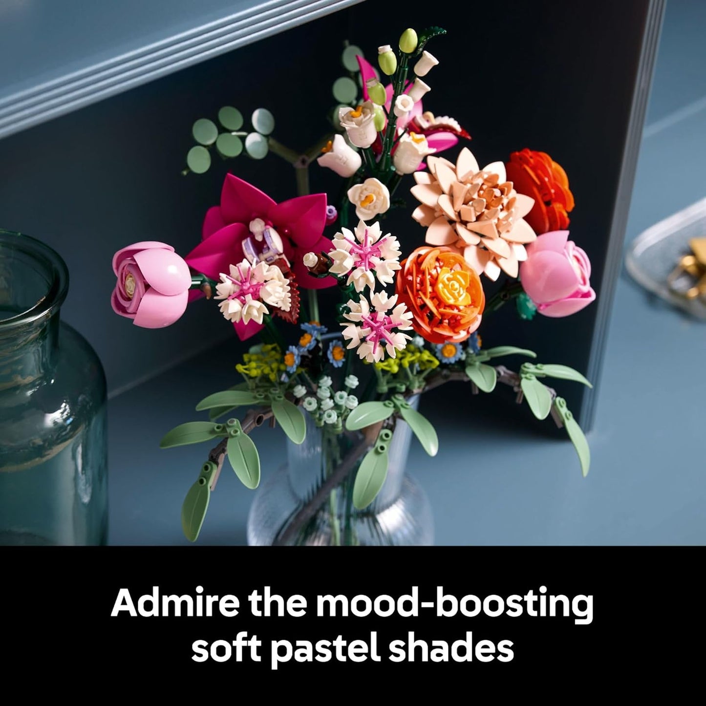 LEGO Botanicals Pretty Pink Flower Bouquet Building Set - Artificial Flowers Centerpieces for Home Decor