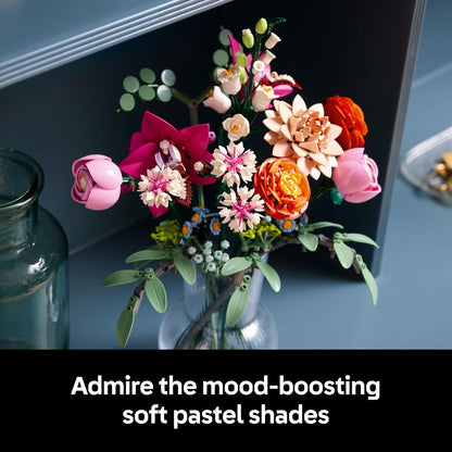 LEGO Botanicals Pretty Pink Flower Bouquet Building Set - Artificial Flowers Centerpieces for Home Decor