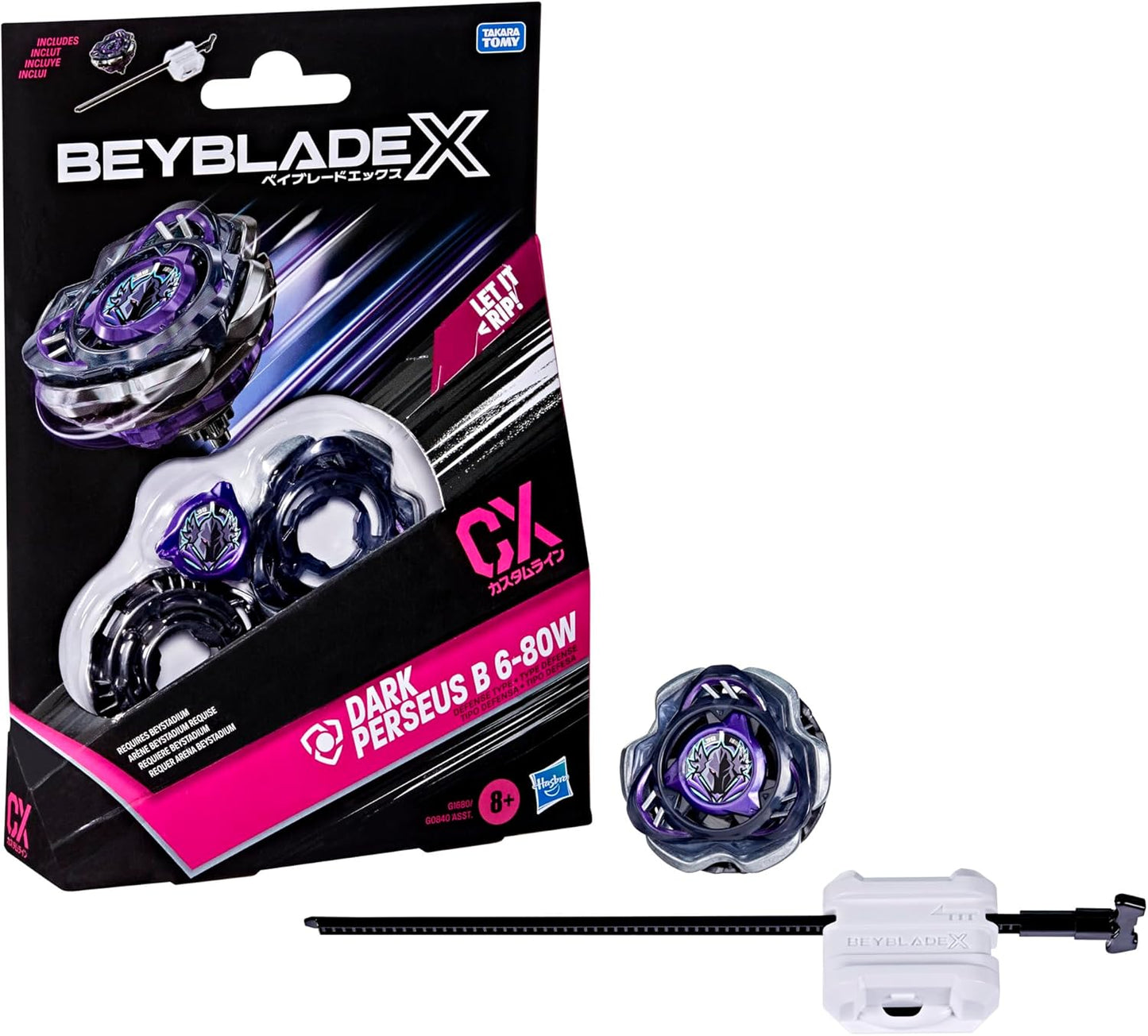 Beyblade X Dark Perseus B 6-80W CX Starter Pack String Launcher Set with Defense Type Top