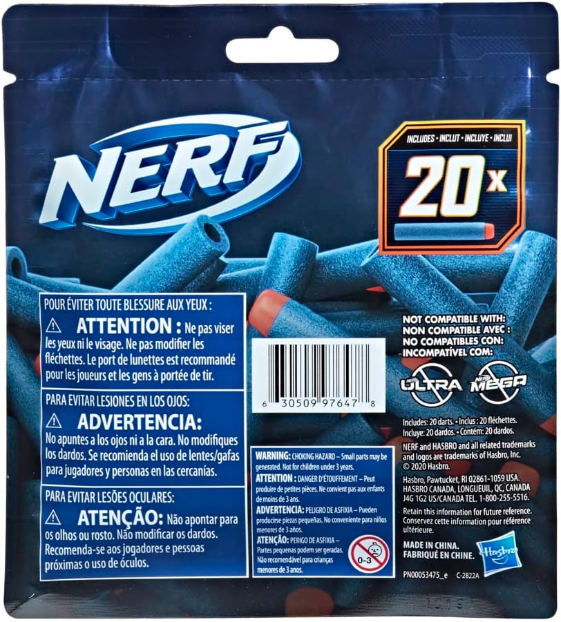 NERF Elite 2.0 20-Dart Refill Pack, 20 Official Nerf Elite 2.0 Foam Darts, Compatible with All Nerf Blasters That Use Elite Darts, Kids Stocking Stuffers
