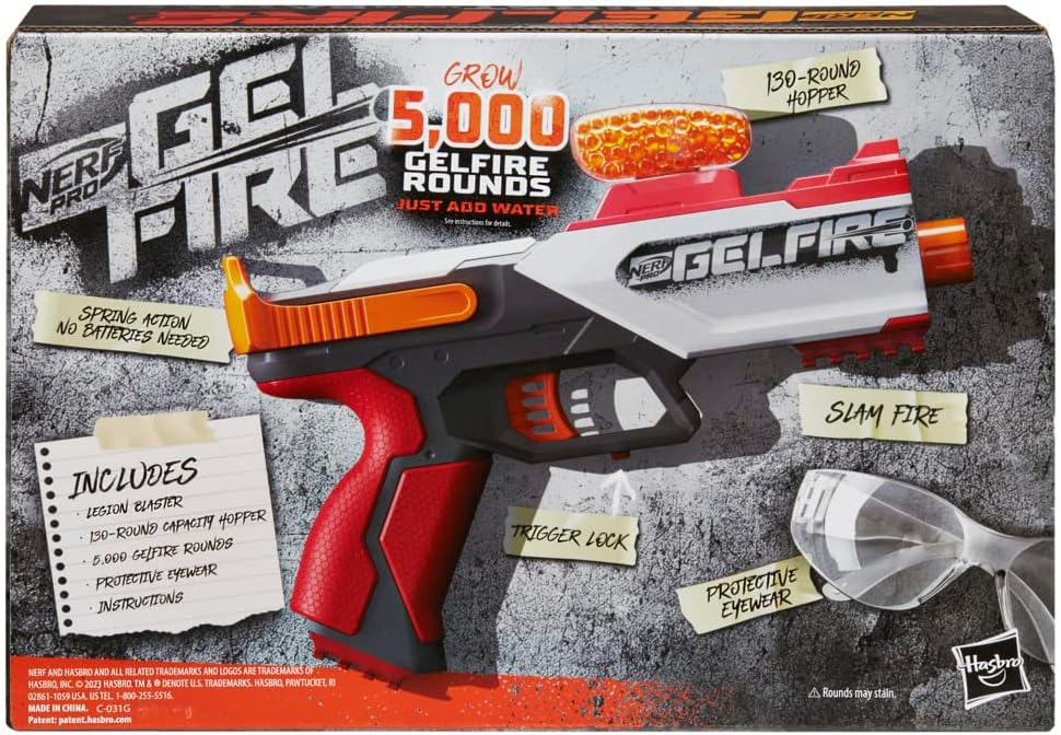 Nerf Pro Gelfire Legion Spring Action Blaster, 5000 Rounds, 130 Hopper, Protective Eyewear, Slam Fire, Ages 14 & Up