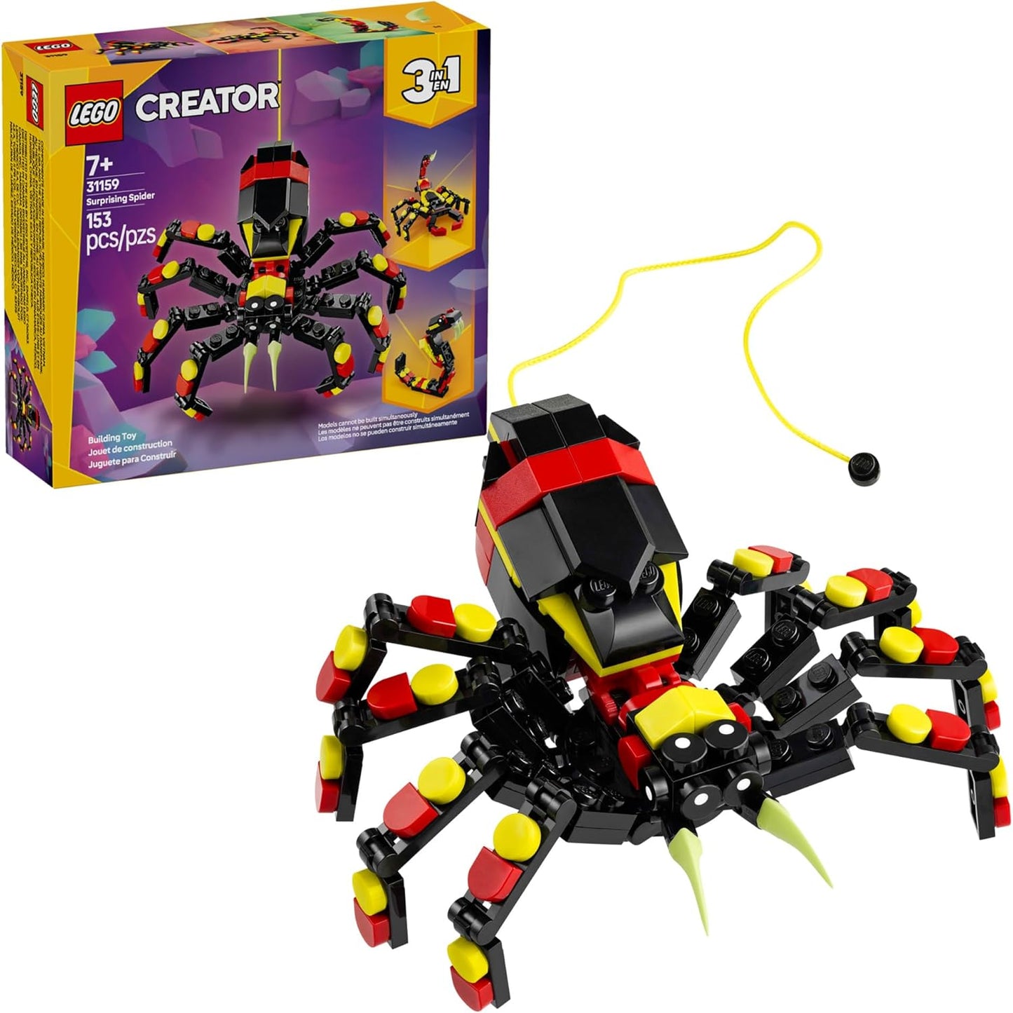 LEGO Creator 3 in 1 Wild Animals Surprising Spider Toy - Building Toy with 3 Build Options, Spider, Scorpion, or Snake