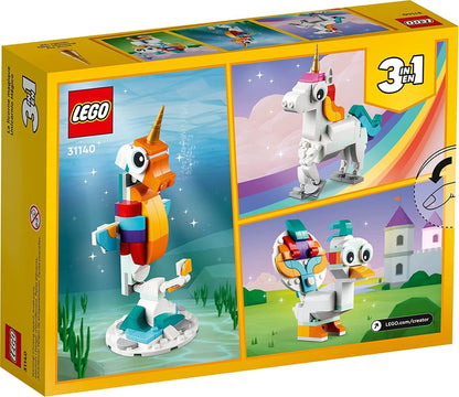 LEGO Creator 3 in 1 Magical Unicorn Toy, Transforms from Unicorn to Seahorse to Peacock, Rainbow Animal Figures