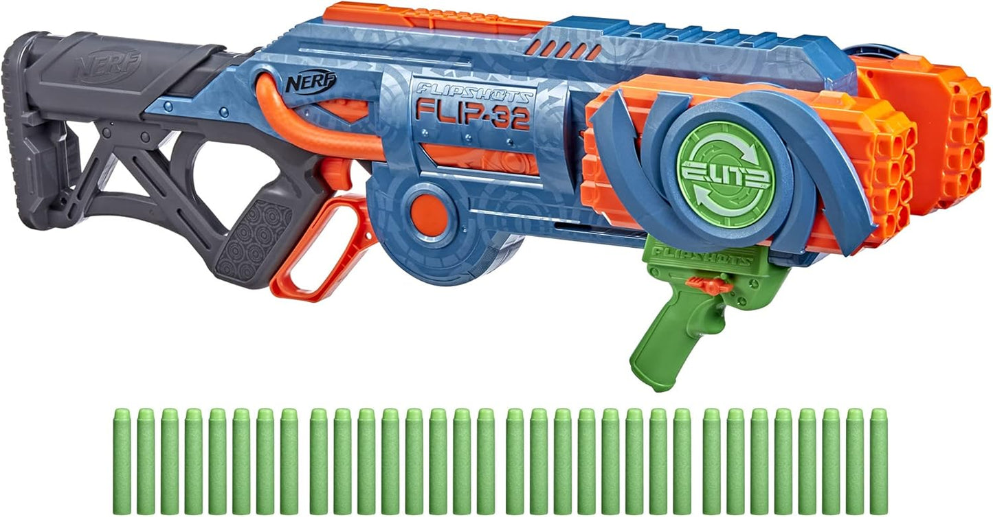 Nerf Elite 2.0 Flipshots Flip-32 Blaster with 32 Dart Barrels That Flip to Double Your Firepower, 32-Dart Capacity, 32 Elite Darts