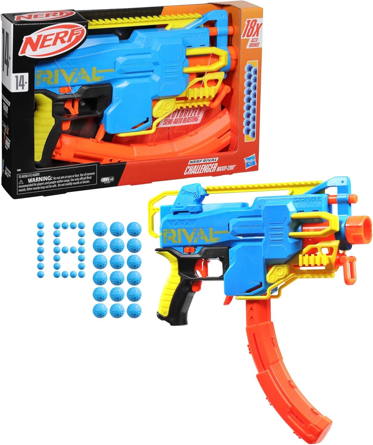 Nerf Rival Challenger MXXIV-1200 Motorized Blaster, Curved 12 Round Magazine