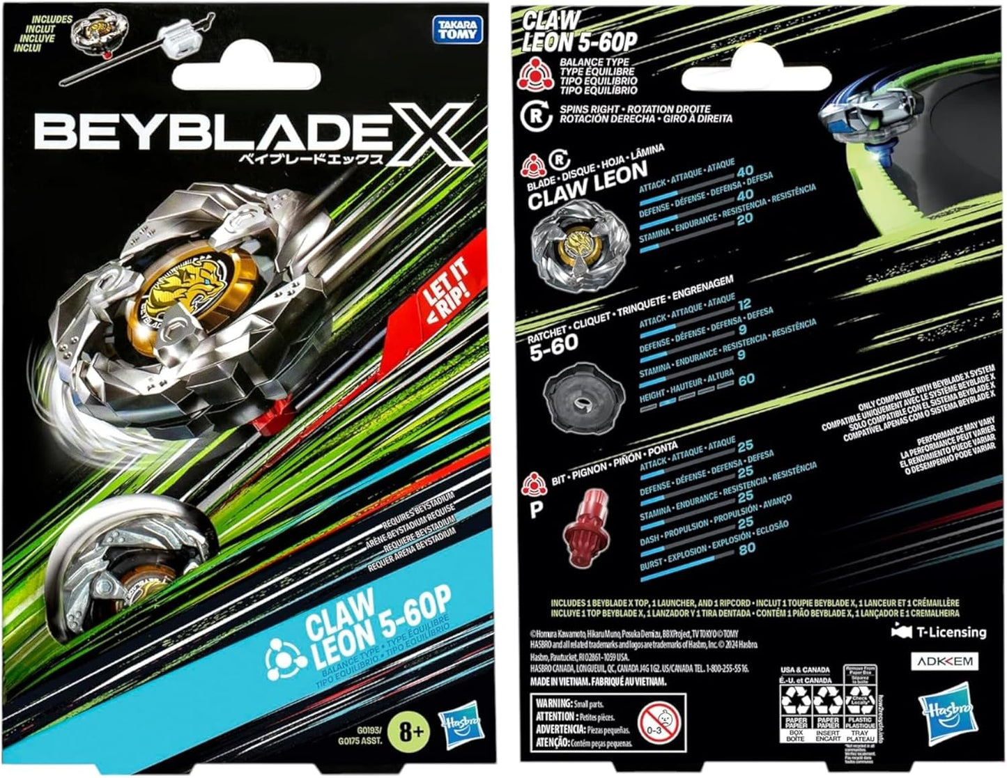 Beyblade X Claw Leon 5-60P Starter Pack Set with Balance Type Right-Spinning Top and Launcher