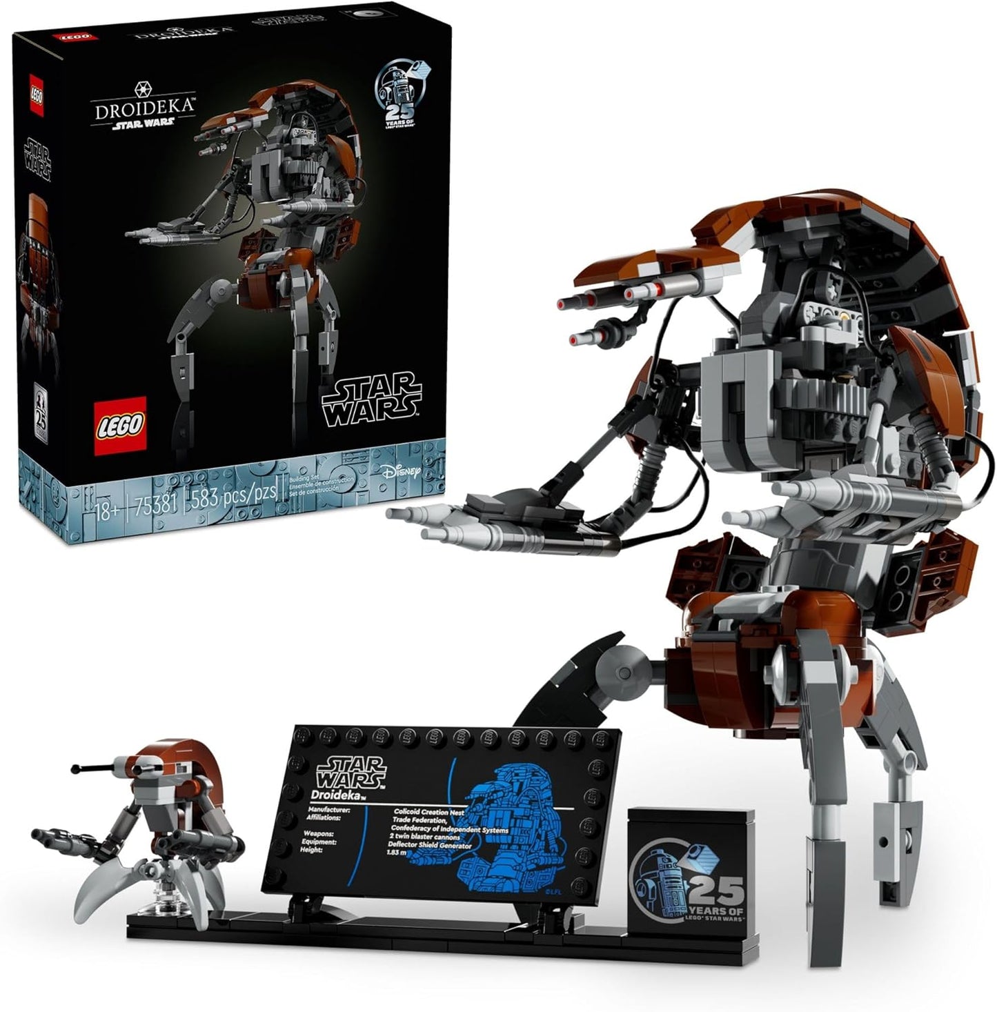 LEGO Star Wars Droideka Model for Build and Display, Collectible Brick Built Destroyer Droid Figure
