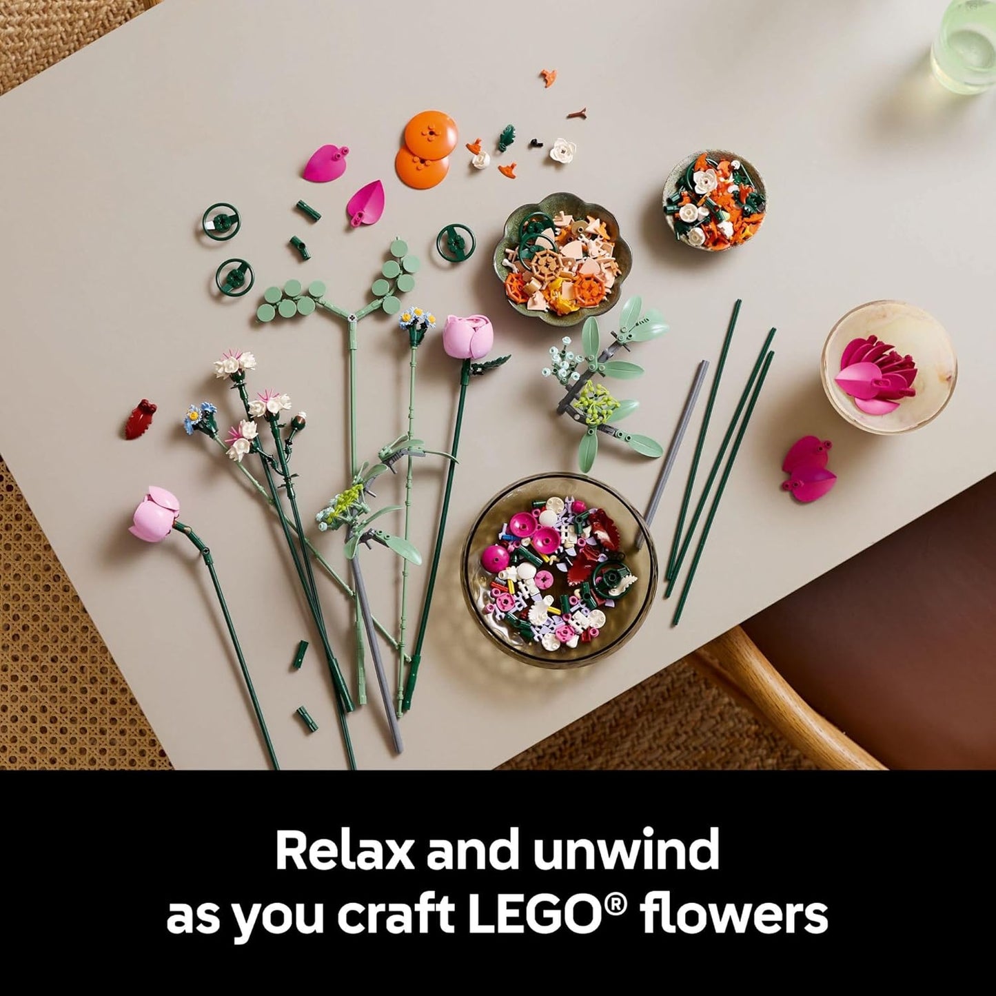 LEGO Botanicals Pretty Pink Flower Bouquet Building Set - Artificial Flowers Centerpieces for Home Decor