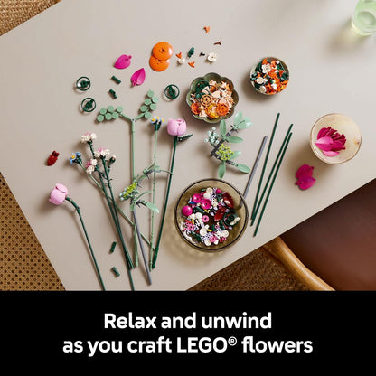 LEGO Botanicals Pretty Pink Flower Bouquet Building Set - Artificial Flowers Centerpieces for Home Decor