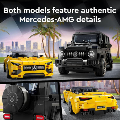 LEGO Speed Champions Mercedes-AMG G 63 & Mercedes-AMG SL 63 F1 Toy Car, Formula 1 Vehicle Set with 2 Building Sets with 2 Driver Minifigures