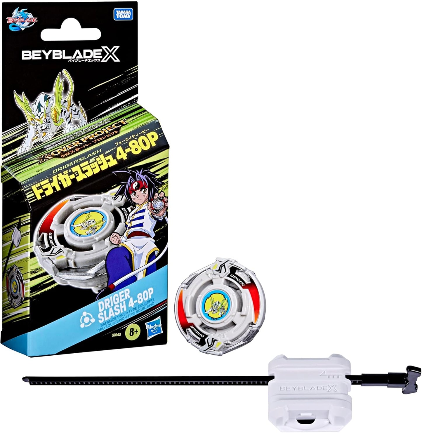 Beyblade X X-Over Project Driger Slash 4-80P Starter Pack Set with Balance Type Top and Launcher