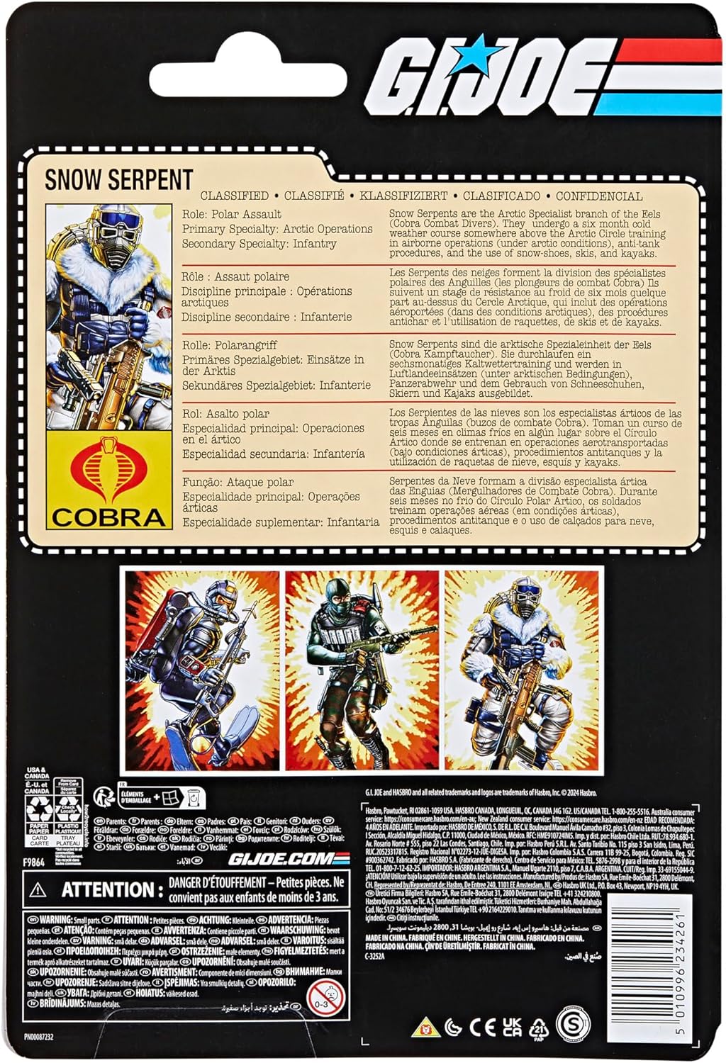 G.I. Joe Classified Series Retro Cardback Snow Serpent, Collectible 6-Inch Action Figure with 8 Accessories