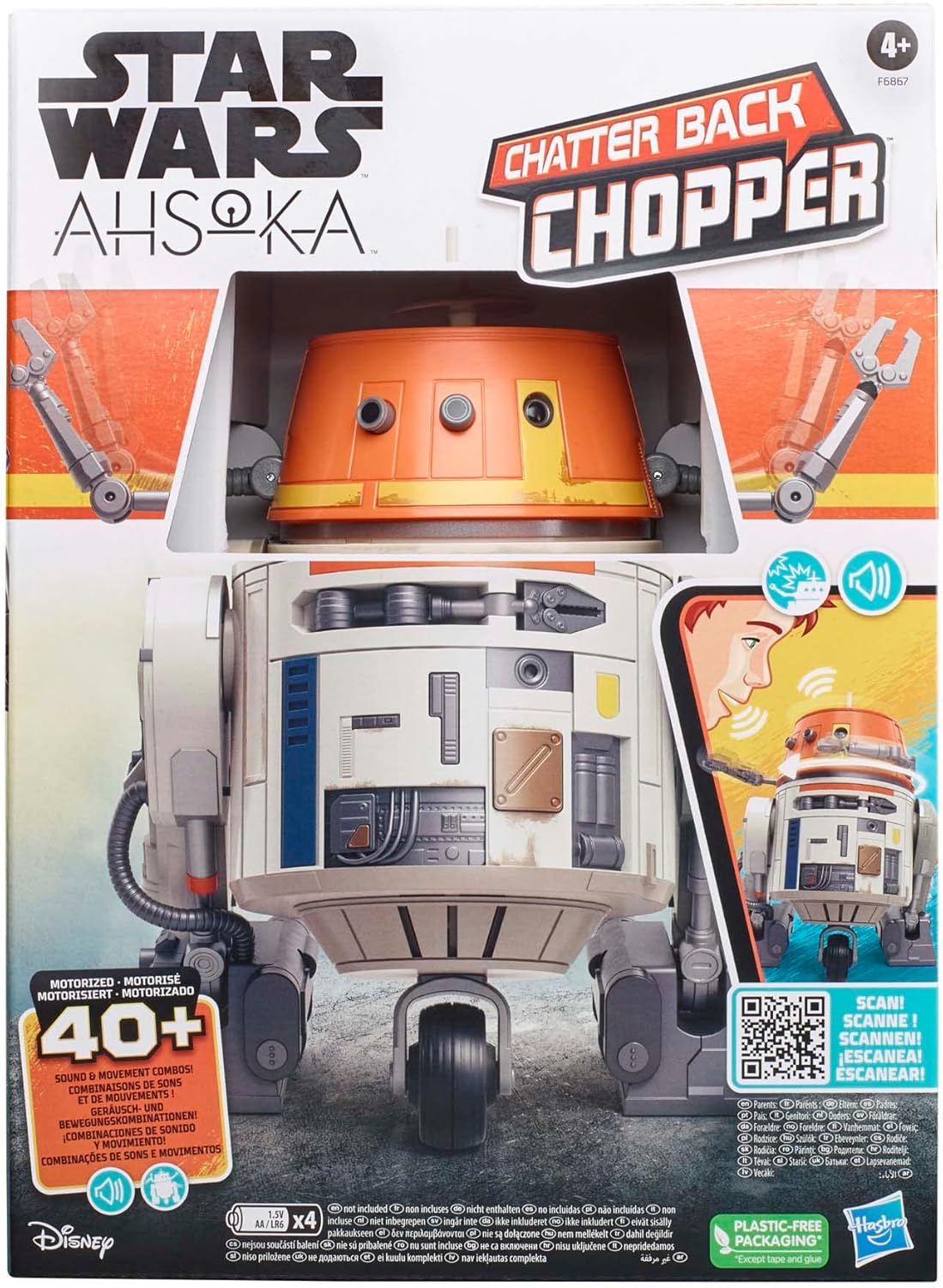 Star Wars Chatter Back Chopper, Ahsoka Animatronic Toys, 40+ Sound & Movement Combos, Interactive Toys