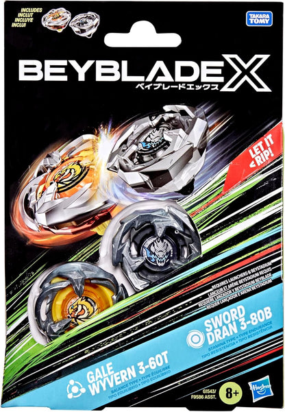 Beyblade X Gale Wyvern 3-60T & Sword Dran 3-80B Dual Pack Set with 2 Right-Spinning Tops