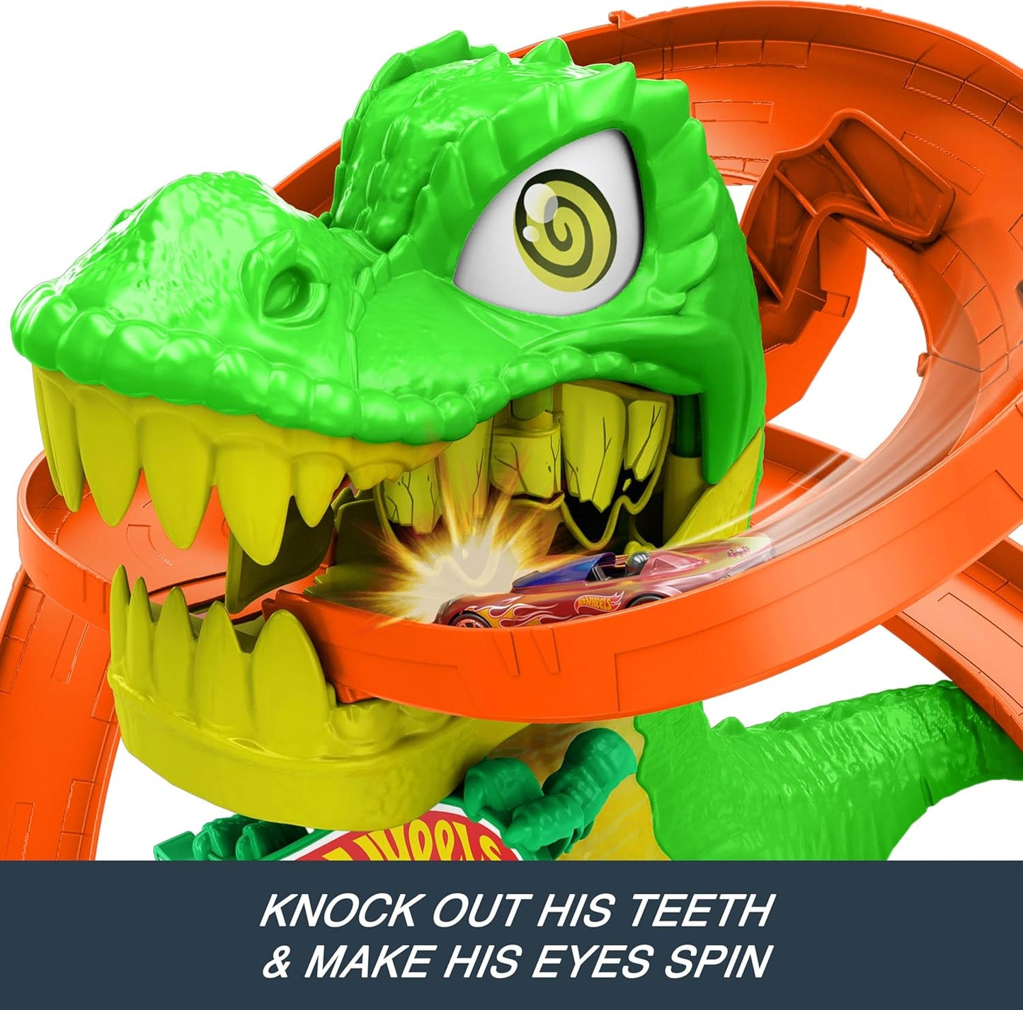 Hot Wheels Toy Car Track Set, City T-Rex Blaze Battle Playset & 1:64 Scale Die-Cast Vehicle