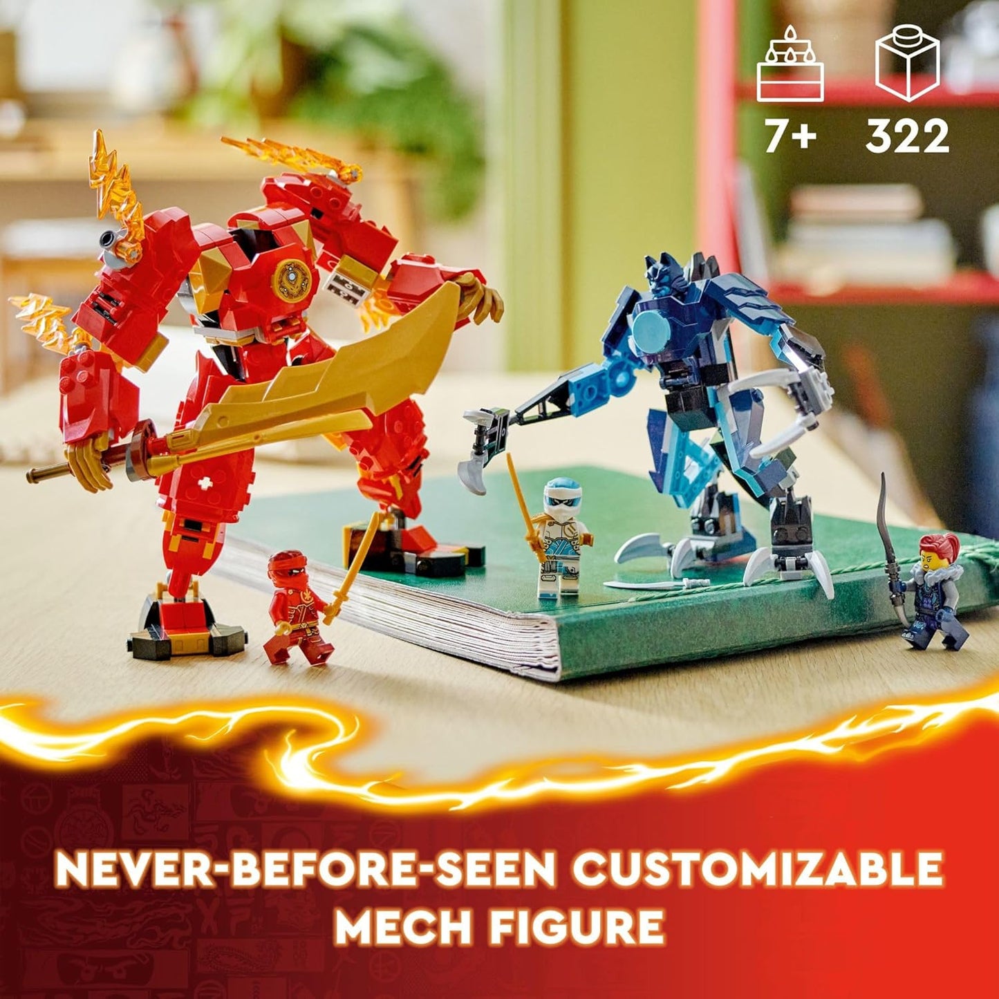 LEGO NINJAGO Kai’s Elemental Fire Mech 71808 – Ninja Action Figure Toy with Kai & Zane Minifigures – Customizable Mech Set
