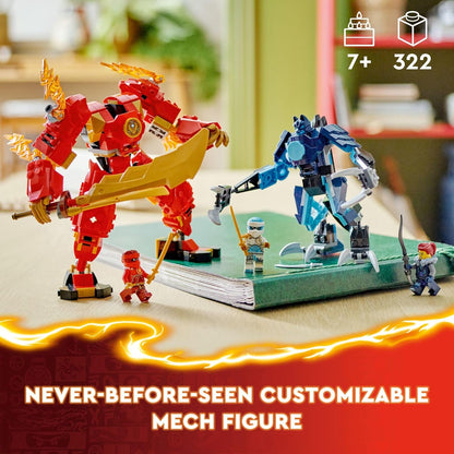 LEGO NINJAGO Kai’s Elemental Fire Mech 71808 – Ninja Action Figure Toy with Kai & Zane Minifigures – Customizable Mech Set